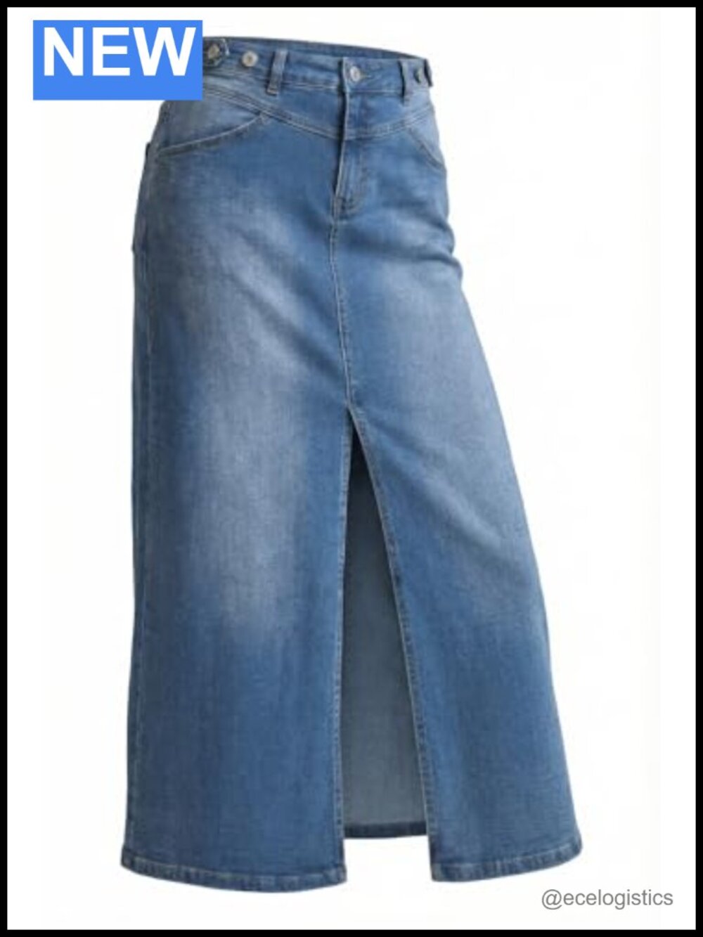 Women's Stretch Cotton Blend Denim Skirt with Pockets Casual Office Adjustable